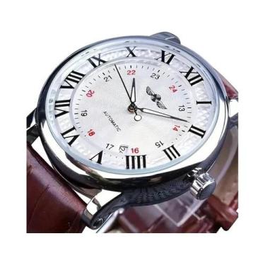 Imagem de Relógio Mecânico Masculino Com Pulseira De Couro Marrom, Exibição De D