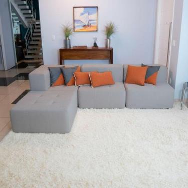 Imagem de Sofá Modular 3 Lugares Com 1 Braço 1 Chaise Inflow Bouclé Cinza Linho 