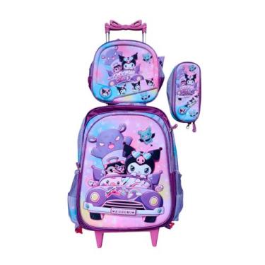 Imagem de Kit Mochila Kuromi em 3D com Rodinhas + Lancheira Térmica + Estojo Esc