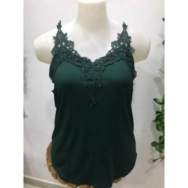 Imagem de Blusa regata alcinha alça de renda guipir plus size - CM, Verde escuro