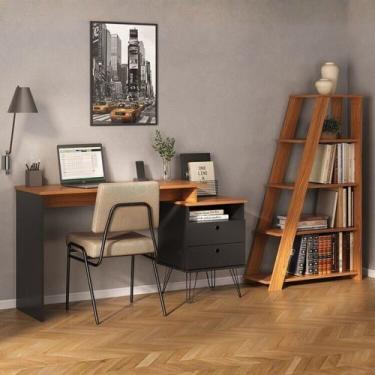 Imagem de Conjunto Escrivaninha Regulável Estilo Industrial com 2 Gavetas e Esta