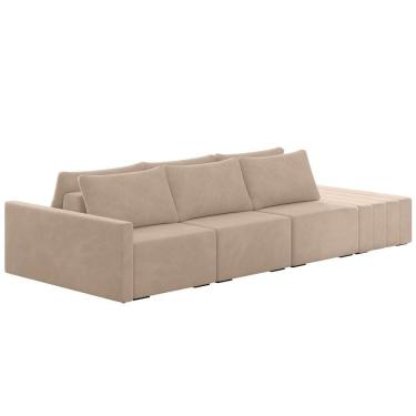 Imagem de Sofá Ilha Modular Com Puff Para Sala Living 342cm Georgia K04 Veludo Bege - Mpozenato