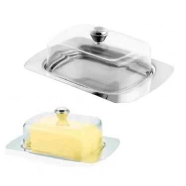 Imagem de Pote Manteiga Manteigueira Aco Inox Mantegueira Tampa Inox