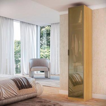 Imagem de Guarda-roupa Modular 1 Porta Reflecta com Prateleiras e Cabideiros 45cm Altezza Freijó