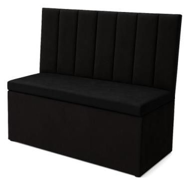 Imagem de Conjunto Canto Alemão Encosto Ripado Suede 90cm - GENKI KENKO, PRETO