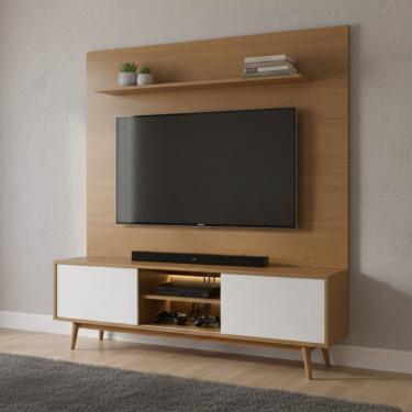 Imagem de Rack com Painel para Tv 75 Polegadas Pés em Madeira Maciça Origem Angelim