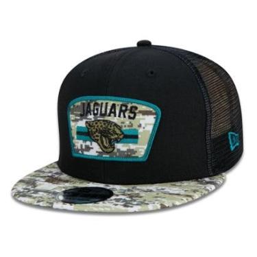Imagem de BONE 9FIFTY TRUCKER JACKSONVILLE JAGUARS SALUTE TO SERVICE NFL SNAPBACK ABA RETA PRETO PRETO NEW ERA-Masculino