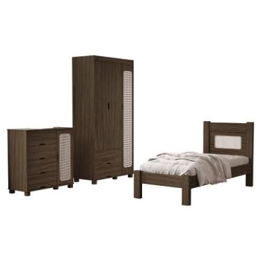 Imagem de Quarto Solteiro Clara Cama Comoda E Guarda Roupa MDF Decmade - Milani 