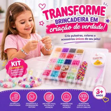Imagem de Kit Miçangas Infantil Completo com Organizador  Crie Pulseiras e Acess