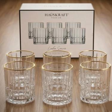 Imagem de Jogo 6 Copos Hauskraft Cristalle Vidro 310ml para Drinks  Borda Dourad