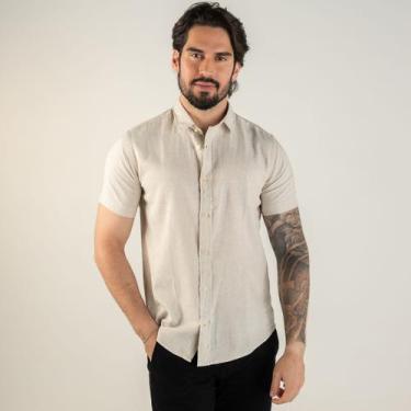 Imagem de Camisa Reserva Linho Pienza Manga Curta Bege Claro, XXL