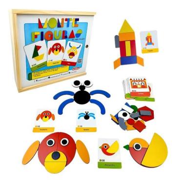 Imagem de Monte Figuras Brinquedos Educativos Infantil Madeira Cognitivo Criativ