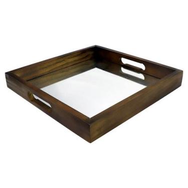 Imagem de Bandeja quadrada de madeira com espelho e alça - FullFit