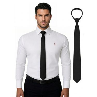 Imagem de Gravata Slim Lelo Lisa em Poliéster 145cm Preto Social para Trabalho e Casamento Masculino