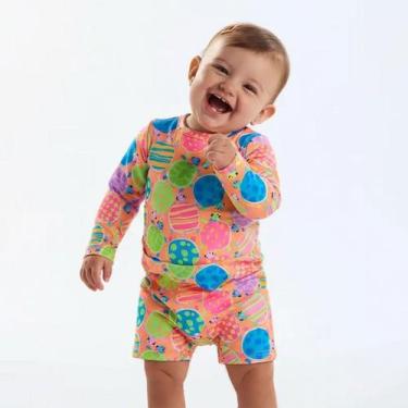 Imagem de Macaquinho Praia Bebê e Infantil Proteção UV Tartarugas Laranja Up Bab