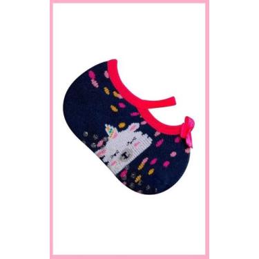 Imagem de Meia Sapatilha Infantil Antiderrapante - Menina Bebê Preto Unicornio -