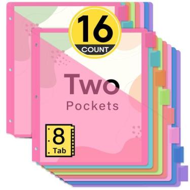 Imagem de Divisórias para Fichário Taja 16 Unidades 8 Abas com Bolsos Duplos
