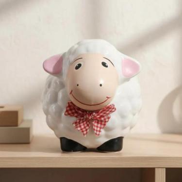 Imagem de Cofre Cofrinho Ovelha Em Ceramica Ovelhinha Fofinha Pequena - HP Decor