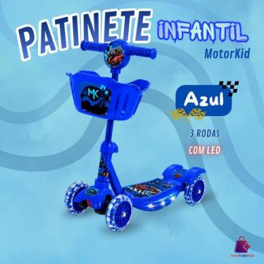 Imagem de Patinete MotorKid Infantil 3 Rodas com Luz LED Azul Resistente e Segur