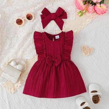 Imagem de Vestido Sem Mangas Com Borda Franzida E Faixa De Cabeça Para Bebês Men