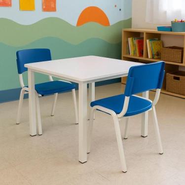 Imagem de Jogo de Mesa Infantil Com 2 Cadeiras Escolar Creche Atividades Azul - 