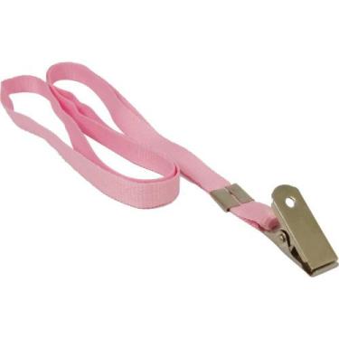 Imagem de Cordão para Crachá em Tecido Rosa com Presilha Jacaré - Pacote com 10 