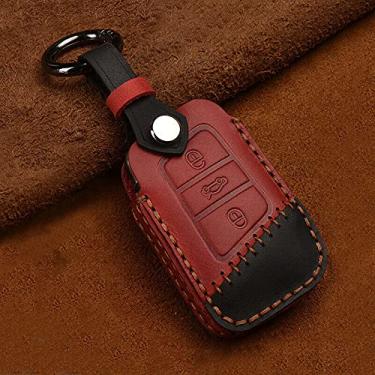 Imagem de YJADHU Couro masculino feminino porta-chaves porta-chaves capa para carro, adequado para VW PASSAT 2015-2020 B8 Skoda Kodiaq Superb A7, vermelho