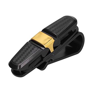 Imagem de Aramox Clipe de óculos de sol para carro, suporte universal de 180° para cartões de sol, organizador de óculos, material de fibra de carbono (dourado)