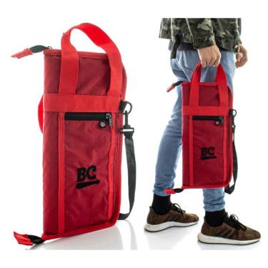 Imagem de Bag de Baquetas Batera Clube bc The Red em Nylon 600 Tamanho Médio com Bolso Frontal e Alça de Ombro