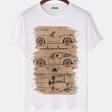 Imagem de Camiseta masculina Lotus Elan Carro Desenho Vintage Camisa Blusa Branca Estampada