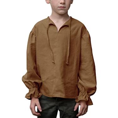 Imagem de Bbalizko Camisa infantil de fantasia de pirata medieval medieval com babados, manga comprida, Halloween, jacobita escocesa, Marrom, 6-8 Years