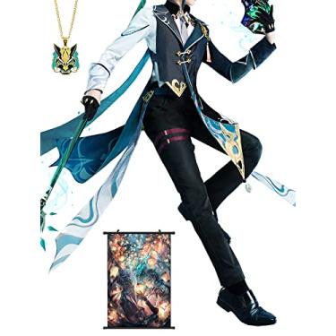 Imagem de Guardião Yaksha Xiao Cosplay Traje de Halloween Conjunto de Roupas de Natal Peruca Genshin Sapatos para Homens Meninos Presente