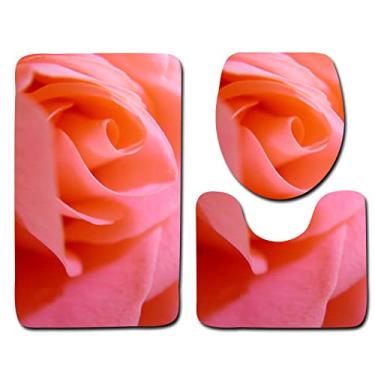 Imagem de Tapete de banho rosa dia dos namorados 3 peças conjunto de banheiro tapete antiderrapante para decoração de casa tapete higiênico tapete de banheiro, conjunto de três peças 7,50cmX80cm