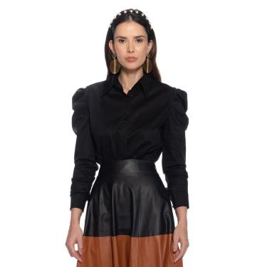 Imagem de Camisa Camisete Feminina Lisa Algodão Manga Bufante Casual