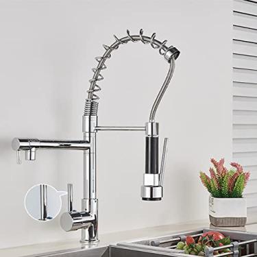 Imagem de Torneira de cozinha de primavera puxe pulverizador lateral duplo bico de alça única misturador torneira de pia 360 torneiras de cozinha de rotação, cromo guang, china