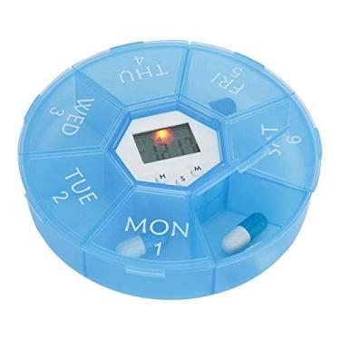 Imagem de Lembrete automático de medicamentos diário com temporizador, organizador digital de comprimidos de 7 dias com luz de fundo para definir alarmes e tomar remédios, estojo redondo leve e fácil de