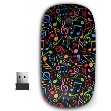 Imagem de Mouse sem fio USB ergonômico portátil 2,4 G para PC, laptop, computador, notebook com nano receptor (notas musicais)