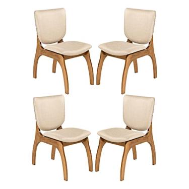 Imagem de Kit 4 Cadeiras Estofadas para Cozinha 44 x 86 Cm Irlanda Madeira Maciça Imbuia Linho Bege M58 - RMI