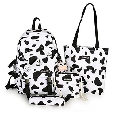 Imagem de Conjunto de mochila feminina de nylon à prova d'água casual mochila grande capacidade respirável bolsas Harajuku com zíper, branco, 28 x 43 cm