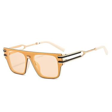 Imagem de Óculos de sol quadrados pequenos exclusivos de uma peça para mulheres moda óculos de sol gradiente preto masculino óculos de liga vintage, champanhe bege, tamanho único