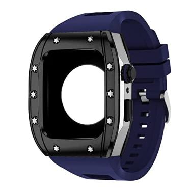 Imagem de KANUZ Kit de modificação de luxo pulseira para Apple Watch Band 45mm 44mm pulseira de borracha capa para Apple Watch Series 8 7 6 5 4 SE Acessórios (Cor: X, Tamanho: 45MM)