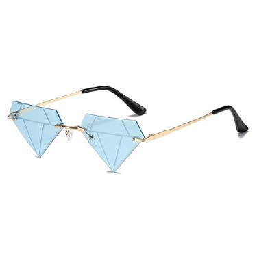 Imagem de Moda Diamante Óculos de Sol Sem Aro Feminino Masculino Olho de Gato Triângulo Óculos de Sol Festa Engraçado Óculos Feminino Gafas De Sol UV400,8, Tamanho Único