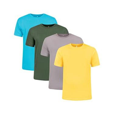 Imagem de Kit 4 Camisetas 100% Algodão 30.1 Penteadas (Azul Turquesa, Amarelo Ouro, Verde Musgo, Cinza Chumbo, M)