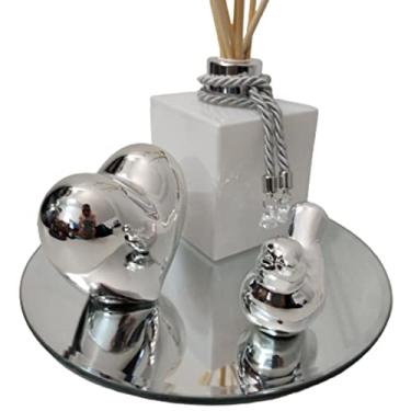 Imagem de Kit Decorativo para Sala Aromatizador Ambiente Difusor Enfeites Decorativo Bandeja Espelhada-Organizadores-Branco e Prata-Luiggi Presentes®