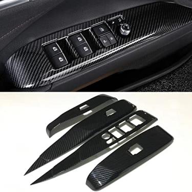 Imagem de Xodouhi Acessórios interiores de carro fibra de carbono janela porta vidro painel interior apoio de braço interruptor de elevação guarnição de botão para Toyota Camry 2018 2019 2020 2021 2022 (B)