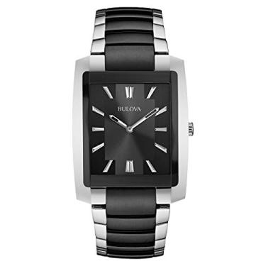 Imagem de Bulova Relógio masculino clássico retangular de quartzo com 2 ponteiros, inoxidável/preto, NO SIZE, Clássico