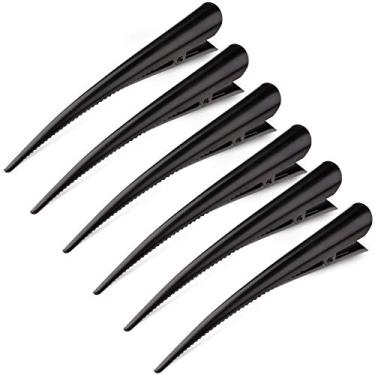 Imagem de Clipes de cabelo jacaré para estilo de salão de beleza, Glamfields de 12,7 cm, antiderrapante, preto, grampos de metal para dentes para mulheres, meninas, cabelo grosso, 6 Pack Hair Clips