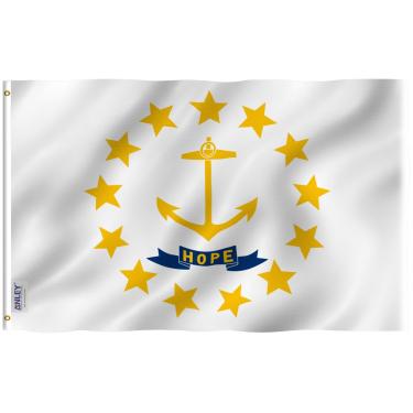 Imagem de ANLEY Fly Breeze Bandeira do estado de Rhode Island de 3x5 pés-Cor viva e à prova de desbotamento - Cabeçalho de lona e costura dupla - Bandeiras de Rhode Island RI em poliéster com ilhós de latão