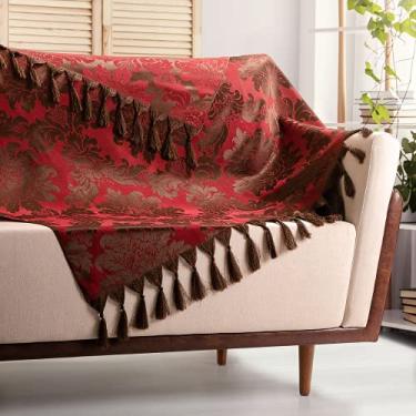 Imagem de Manta para sofá Jacquard medalhão marrom marsala 1,80 x 1,40