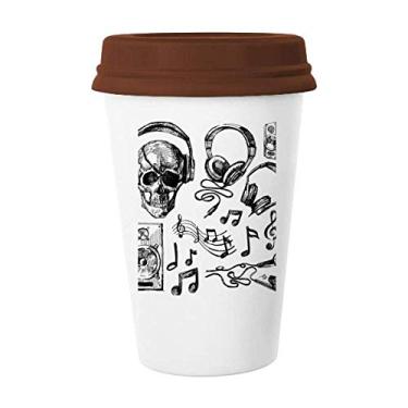 Imagem de Caveira fone de ouvido com estampa de instrumento musical, caneca de café para beber vidro cerâmica copo tampa